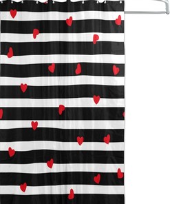 Red Hearts Black White Stripes Shower Curtain, Modern Bathroom Accessory