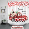 Red Hearts Gnomes Flower Shower Curtain | Valentine's Day Bathroom Accessories
