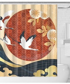 Red Japanese Bird and Crane Shower Curtain- Create a Zen-Like Ambiance in Your Bathroom 