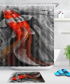 Red Koi Fish Japanese Art Style Shower Curtain for Bathroom Decor