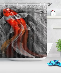 Red Koi Fish Japanese Art Style Shower Curtain for Bathroom Decor