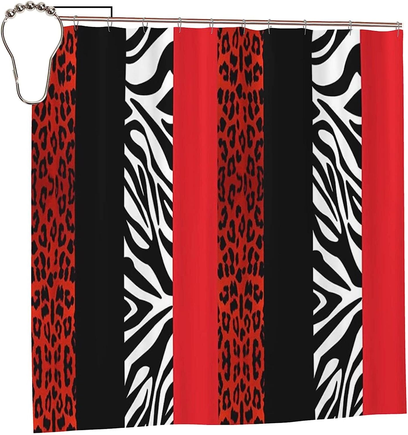 Red Leopard and Zebra Print Animal Shower Curtain for Wild Farmhouse Bathroom Style