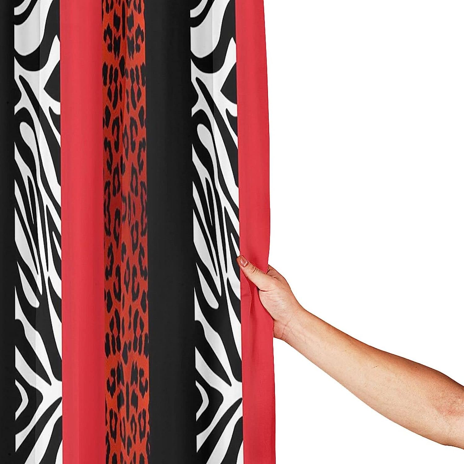 Red Leopard and Zebra Print Animal Shower Curtain for Wild Farmhouse Bathroom Style
