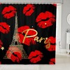 Red Lips Kiss Marks Eiffel Tower Shower Curtain for Girls and Adults