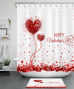 Red Love Heart Balloons Valentine's Day Shower Curtain for Bathroom Decor