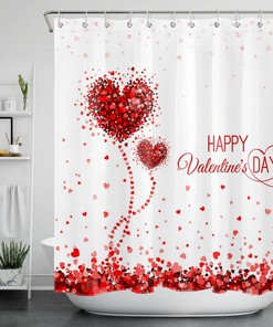 Red Love Heart Balloons Valentine's Day Shower Curtain for Bathroom Decor