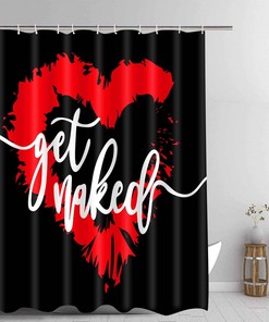 Red Love Heart Get Naked Shower Curtain, Home Decor Artwork For Romantic Bathroom 