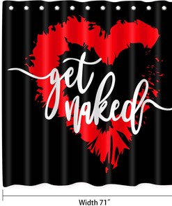 Red Love Heart Get Naked Shower Curtain, Home Decor Artwork For Romantic Bathroom