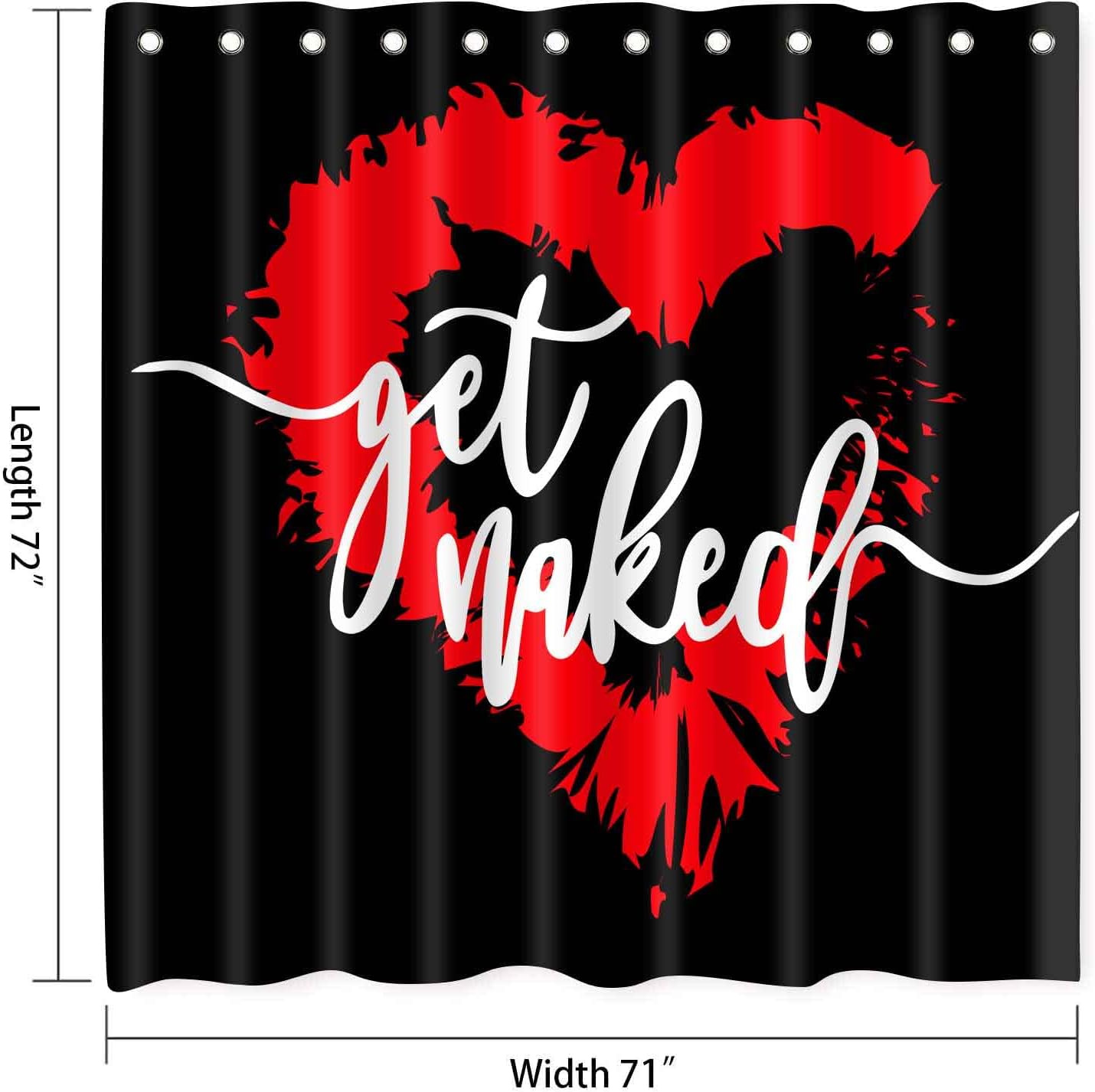 Red Love Heart Get Naked Shower Curtain, Home Decor Artwork For Romantic Bathroom
