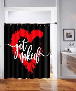 Red Love Heart Get Naked Shower Curtain, Home Decor Artwork For Romantic Bathroom
