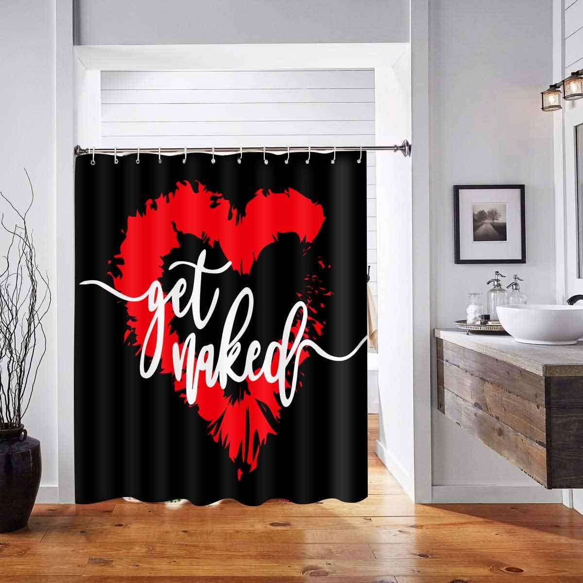 Red Love Heart Get Naked Shower Curtain, Home Decor Artwork For Romantic Bathroom