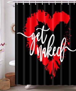 Red Love Heart Get Naked Shower Curtain, Home Decor Artwork For Romantic Bathroom
