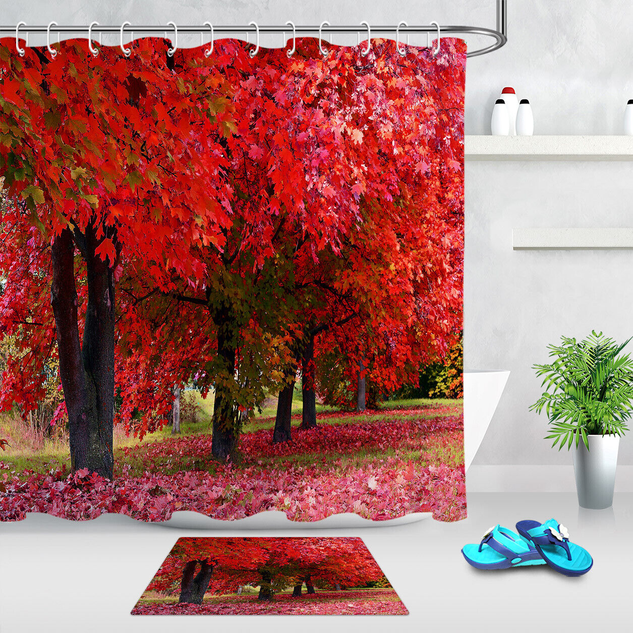 Red Maple Leaves Shower Curtain - Autumn Garden Trees Fall Design