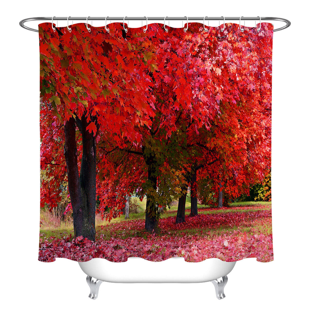 Red Maple Leaves Shower Curtain - Autumn Garden Trees Fall Design - Image 2