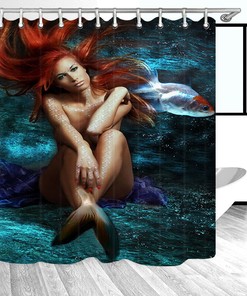 Red Mermaid Shower Curtain Bathroom Decoration 