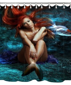 Red Mermaid Shower Curtain Bathroom Decoration