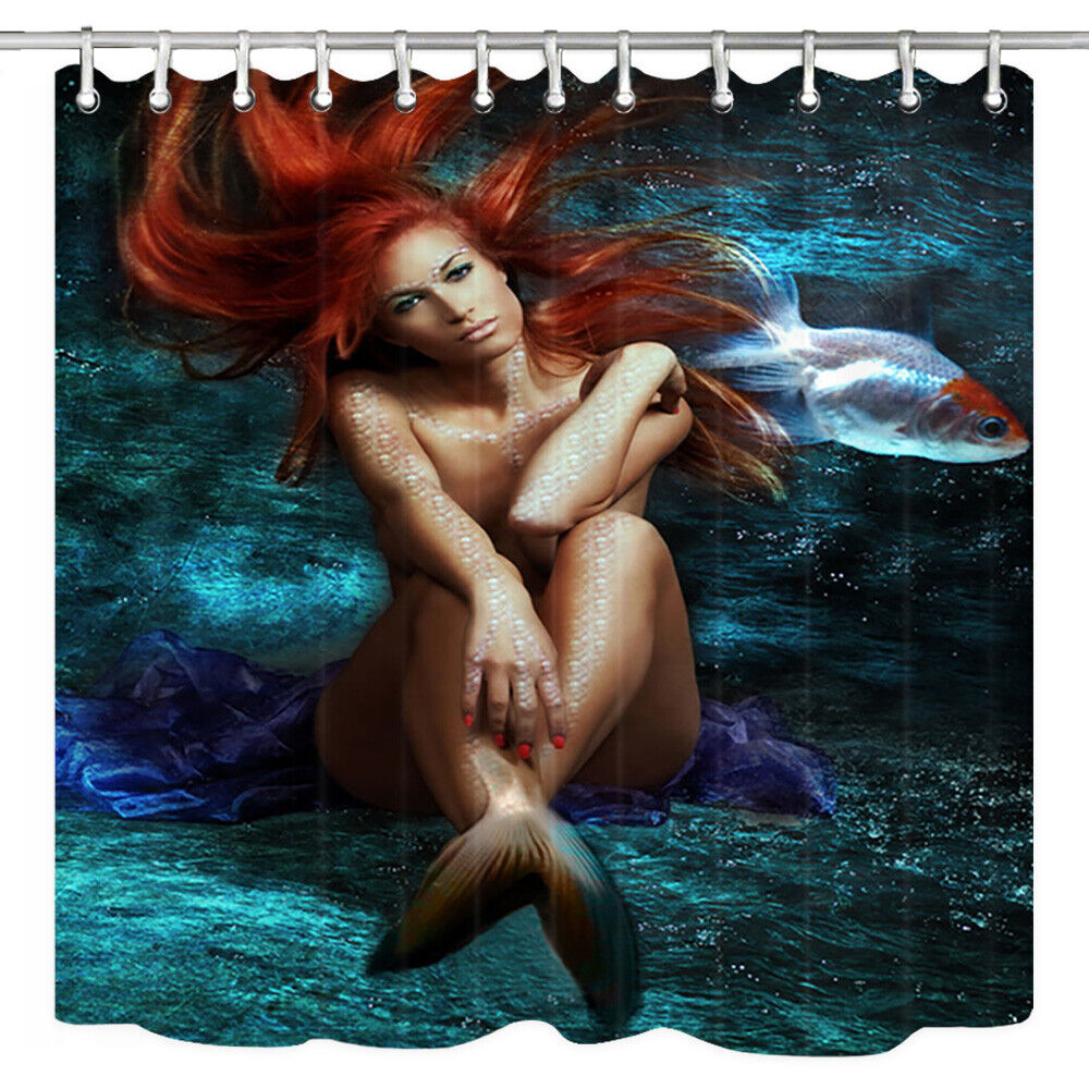 Red Mermaid Shower Curtain Bathroom Decoration