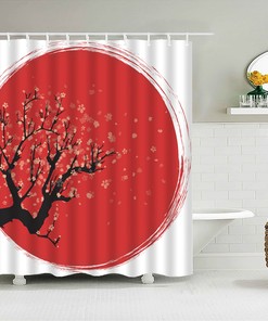Red Moon and Cherry Blossom Shower Curtain for Lovers of Japanese Culture