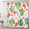 Red Mushroom Cactus Shower Curtain with Tropical Succulent Plants and Flowers