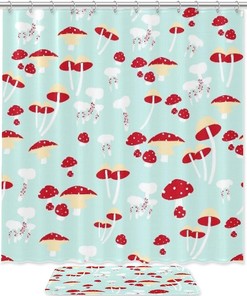 Red Mushroom Speckled Print Shower Curtain For Bathroom Tub Set