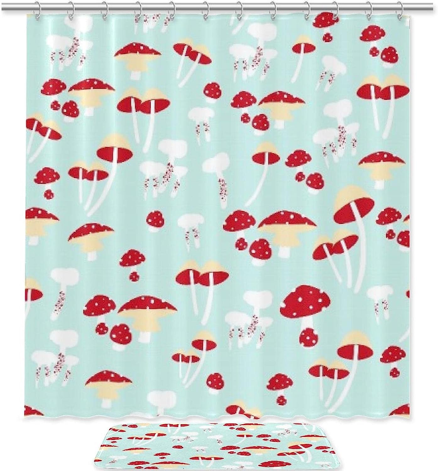 Red Mushroom Speckled Print Shower Curtain For Bathroom Tub Set