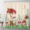 Red Mushroom and Eucalyptus Moon Shower Curtain: Botanical Bathroom Accessories with Cozy and Warm Theme