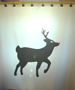 Red Nose Deer Reindeer Christmas Shower Curtain for Bathroom Decor