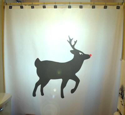 Red Nose Deer Reindeer Christmas Shower Curtain for Bathroom Decor