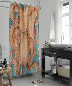 Red Pacific Octopus Tentacles Watercolor Print Fabric Shower Curtain