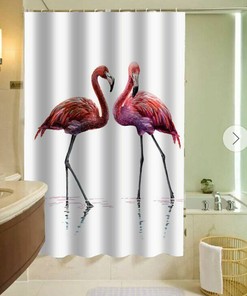 Red Pair of Flamingos Design Fabric Unique Shower Curtain 