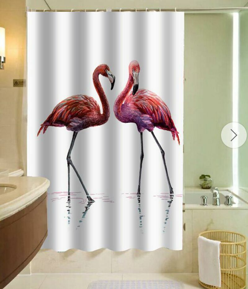 Red Pair of Flamingos Design Fabric Unique Shower Curtain