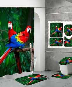 Red Parrots Shower Curtain for Exotic Bird Bathroom Decor