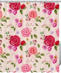 Red Pink Rose Floral Fabric Shower Curtain for Bathroom Decor