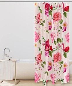 Red Pink Rose Floral Fabric Shower Curtain for Bathroom Decor