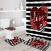 Red Plaid Love Heart Black and White Striped Roses Bathroom Shower Curtain