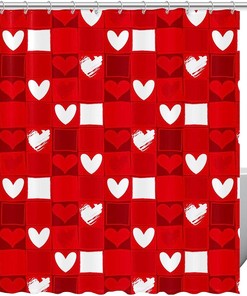 Red Plaid Loving Heart Shower Curtain for Romantic Bathroom Decor