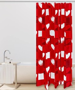 Red Plaid Loving Heart Shower Curtain for Romantic Bathroom Decor