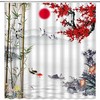 Red Plum Blossom Asian Shower Curtain with Traditional Chinese Art