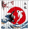 Red Plum Sun Great Wave Anime Fabric Japanese Shower Curtain for Bathroom Decor