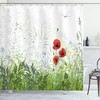 Red Poppies Dragonfly Print Shower Curtain For Artistic Bathroom Decor