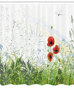 Red Poppies Dragonfly Print Shower Curtain For Artistic Bathroom Decor