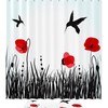 Red Poppies Hummingbirds Shower Curtain, Set of 2, Waterproof Fabric for Bathroom Decor