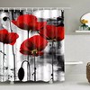 Red Poppies Shower And Bath Curtains With Beautiful Flower Print, Invigorating Bathroom Decor