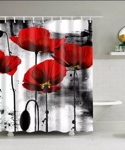 Red Poppies Shower And Bath Curtains With Beautiful Flower Print, Invigorating Bathroom Decor