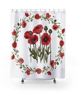 Red Poppy Bathroom Shower Curtain for a Boho and Mid-Century Decor