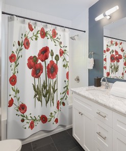Red Poppy Bathroom Shower Curtain for a Boho and Mid-Century Decor