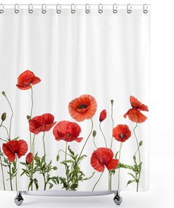 Red Poppy Floral Shower Curtain Sets with Decorative Machine for Home Decoration