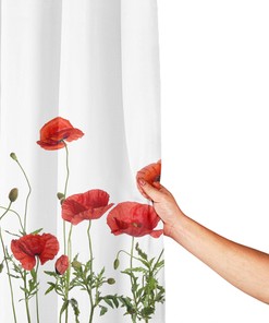 Red Poppy Floral Shower Curtain Sets with Decorative Machine for Home Decoration
