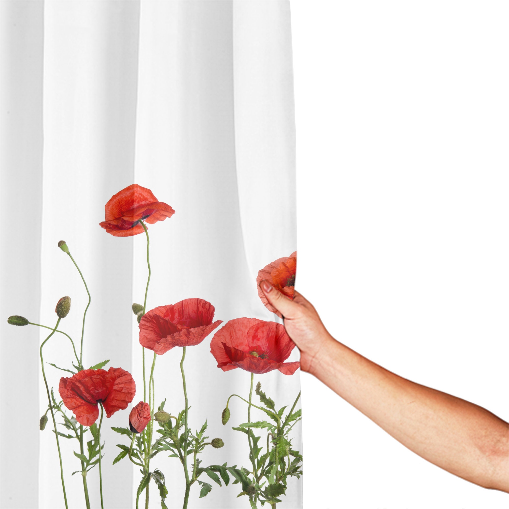 Red Poppy Floral Shower Curtain Sets with Decorative Machine for Home Decoration