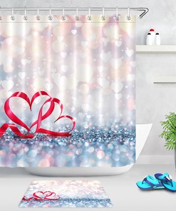 Red Ribbon Heart Light Spots Shower Curtain for Valentine's Day Decor
